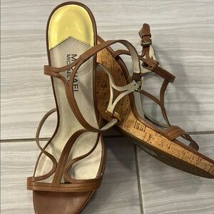 Michael Kors Brown Leather Wedge Sandals EUC